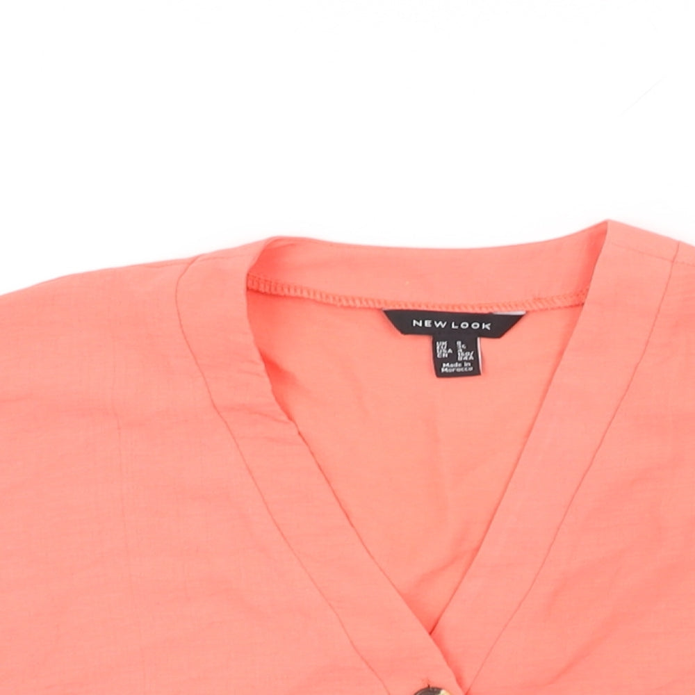 New Look Womens Pink Polyester Basic Button-Up Size 8 V-Neck