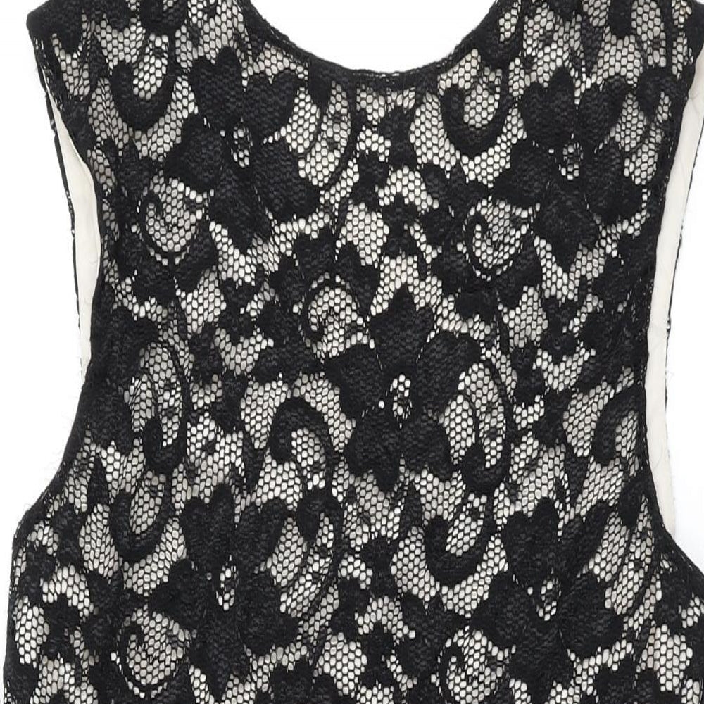 New Look Womens Black Floral Nylon Bodycon Size 16 Round Neck Pullover