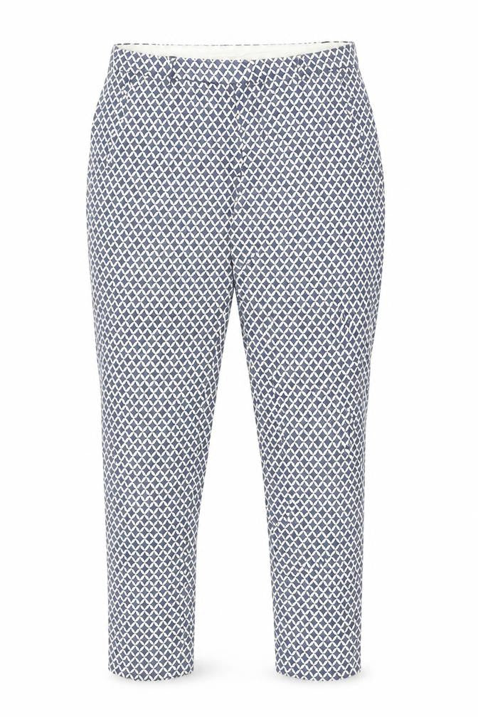 H&M Womens Blue Geometric Cotton Trousers Size 10 L27 in Regular Zip