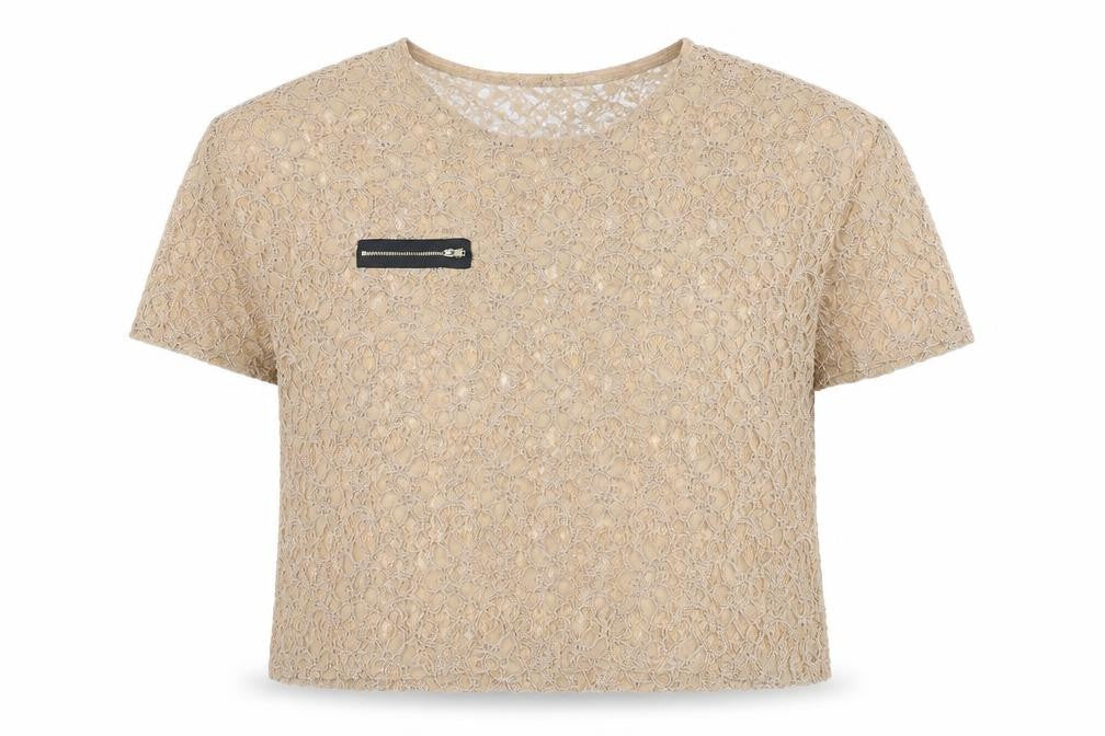 Topshop Womens Beige Floral Polyester Basic T-Shirt Size 16 Round Neck