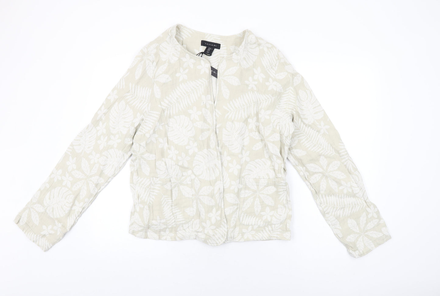 Tahari Womens Beige Floral Jacket Size XL