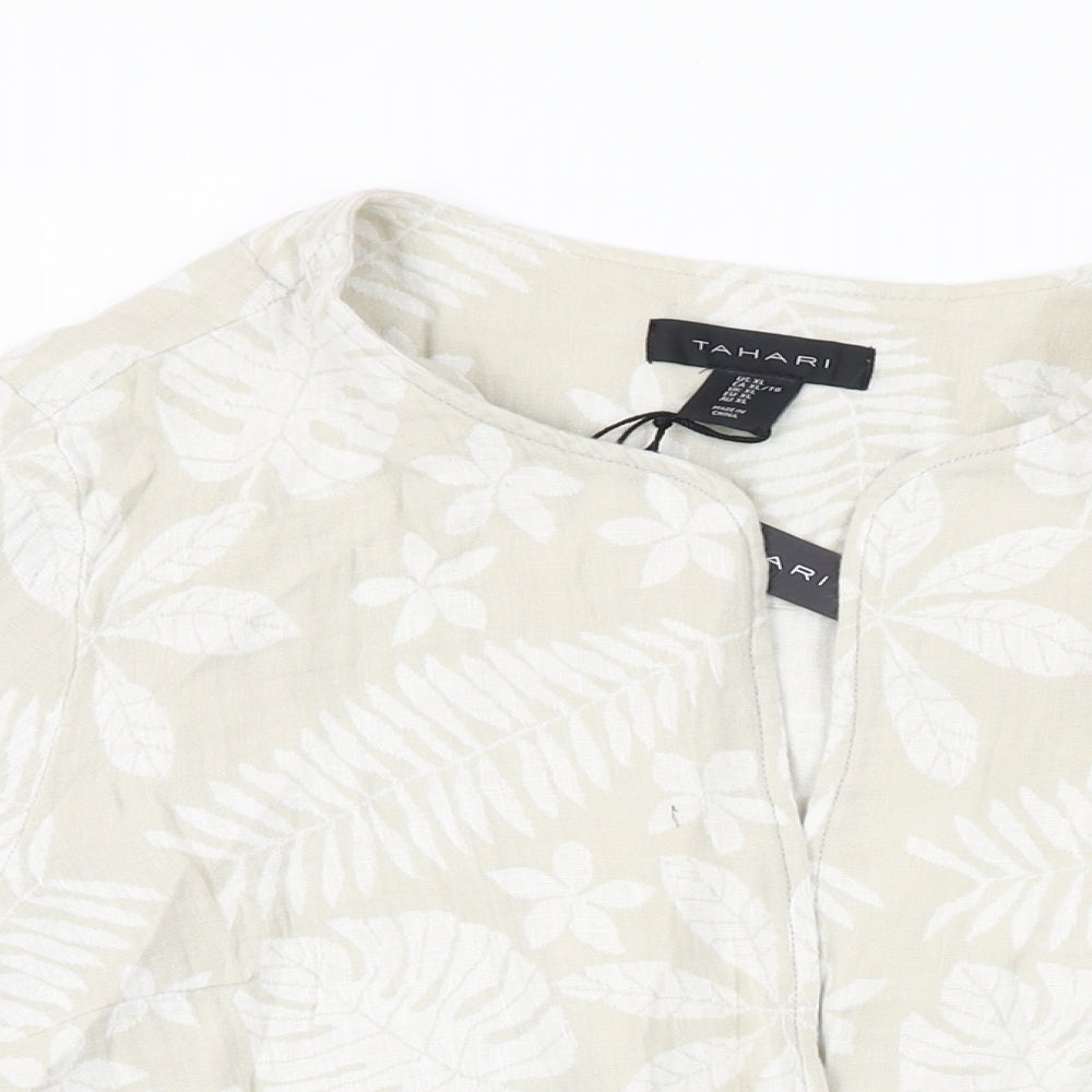 Tahari Womens Beige Floral Jacket Size XL