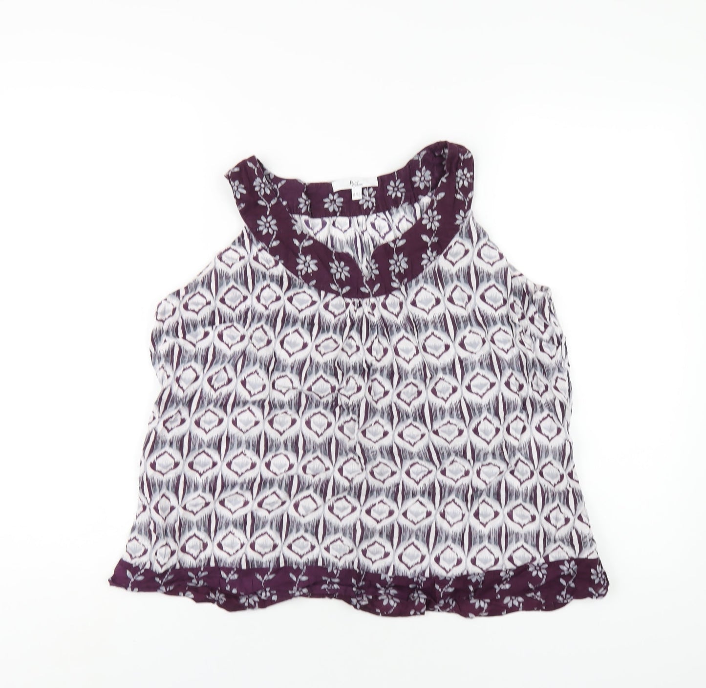Klass Womens Purple Geometric Cotton Basic Blouse Size 14 Round Neck