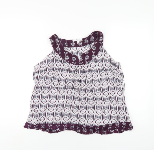 Klass Womens Purple Geometric Cotton Basic Blouse Size 14 Round Neck