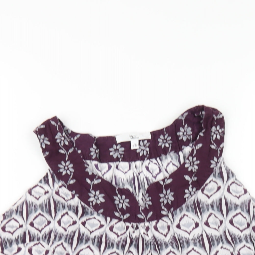 Klass Womens Purple Geometric Cotton Basic Blouse Size 14 Round Neck
