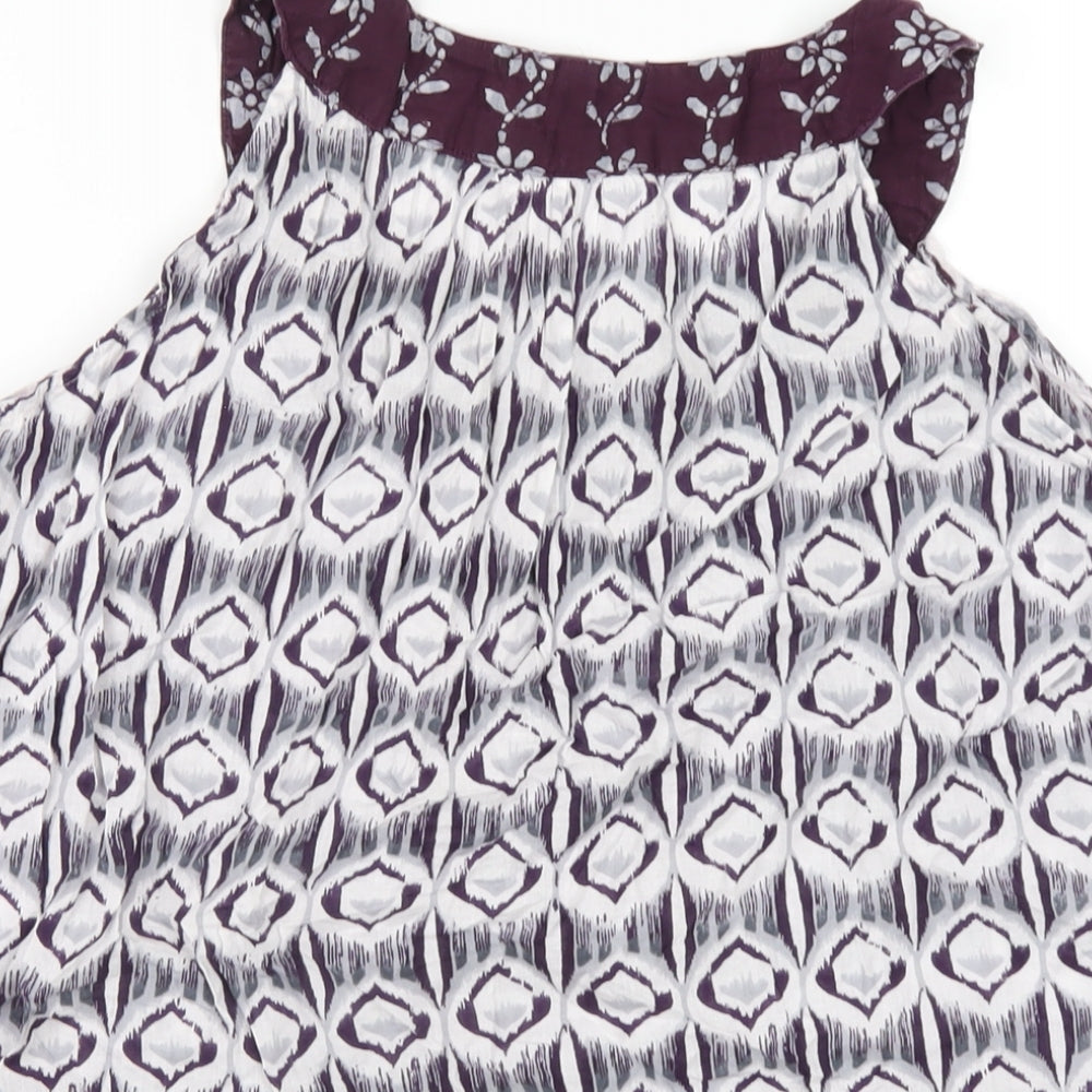 Klass Womens Purple Geometric Cotton Basic Blouse Size 14 Round Neck