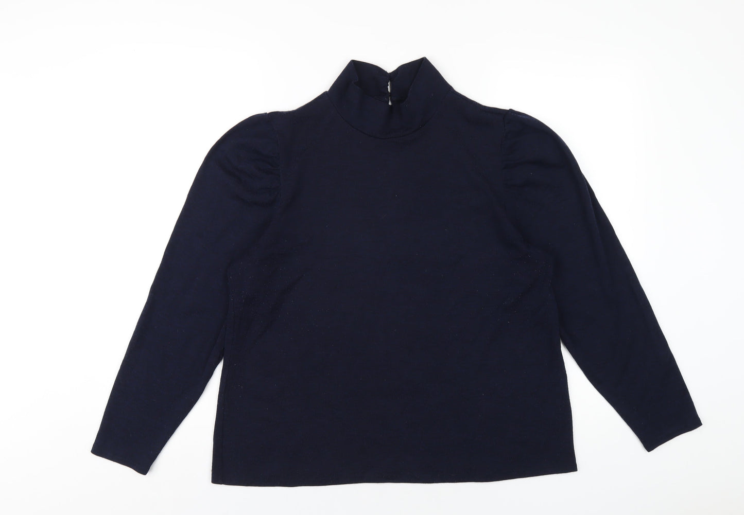 M&Co Womens Blue Polyethylene Basic T-Shirt Size 18 Mock Neck