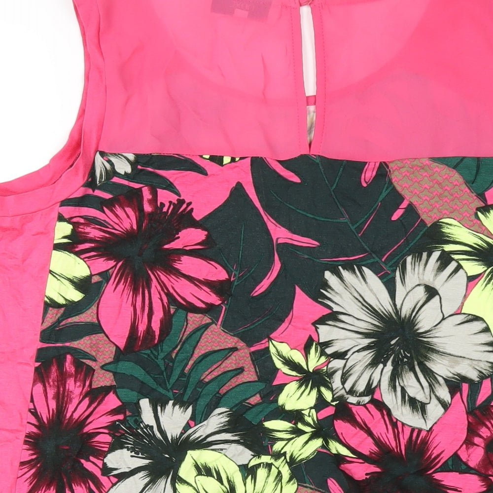 NEXT Womens Pink Floral Viscose Basic Tank Size 18 Round Neck