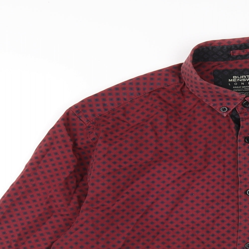 Burton Mens Red Geometric Cotton Button-Up Size S Collared Button