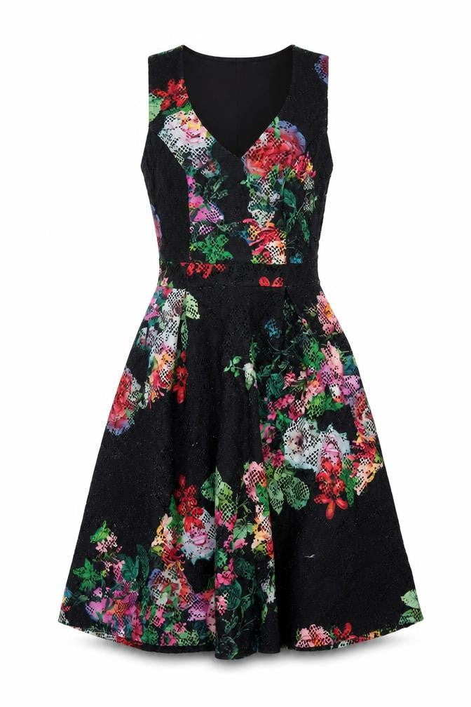 Red Herring Womens Multicoloured Floral Polyester A-Line Size 8 V-Neck Zip