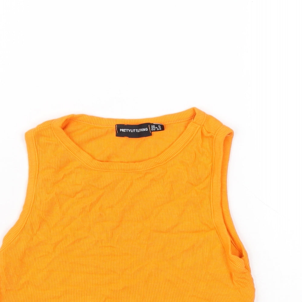 PRETTYLITTLETHING Womens Orange Polyester Cropped Tank Size 6 Round Neck