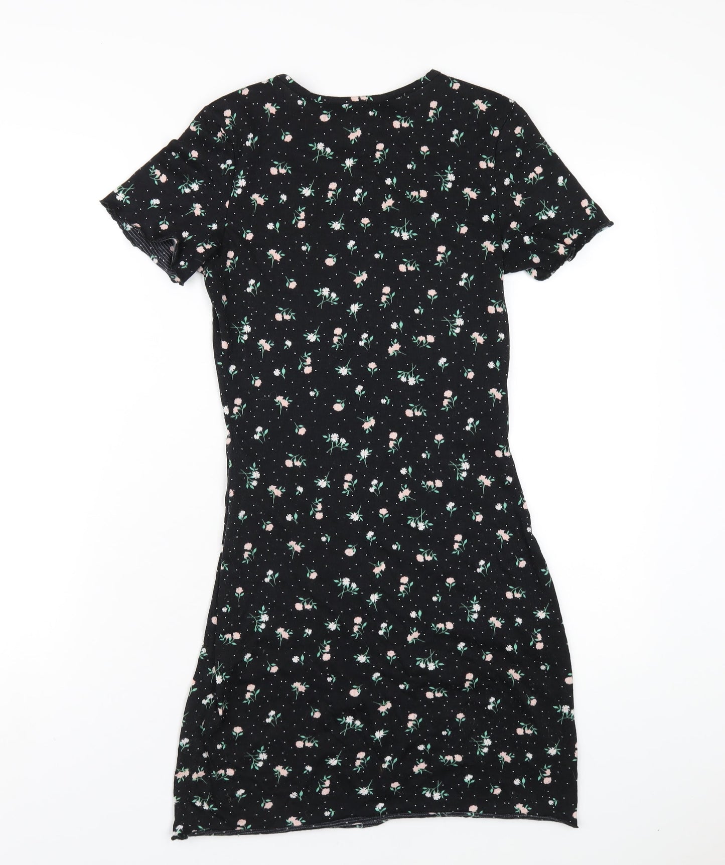 H&M Womens Black Floral Polyester Bodycon Size S Round Neck Pullover