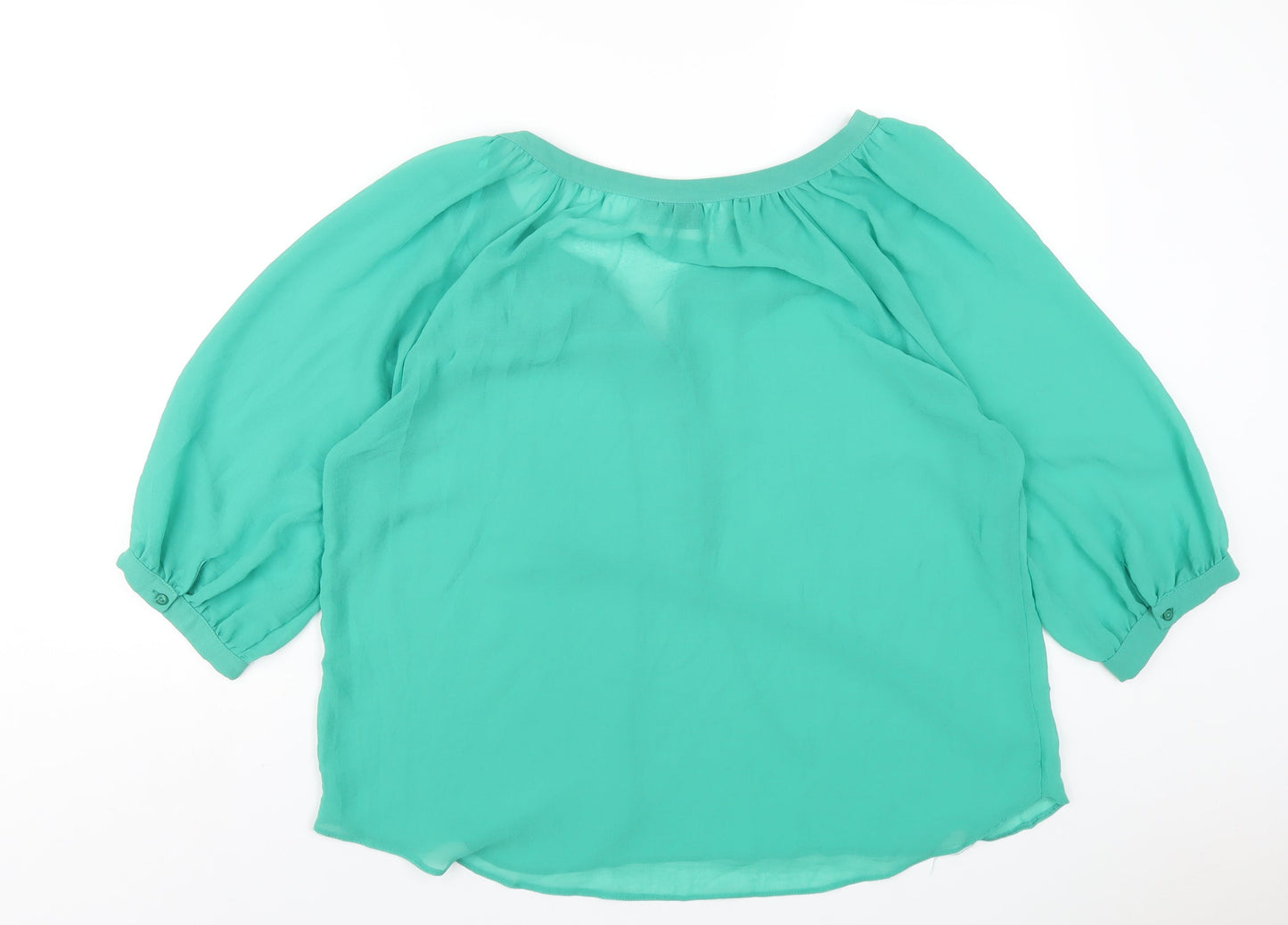 Wallis Womens Green Polyester Basic Blouse Size L Scoop Neck