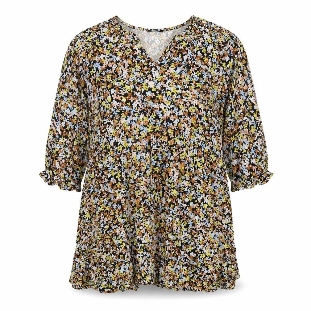 M&Co Womens Multicoloured Floral Viscose A-Line Size 14 V-Neck Pullover