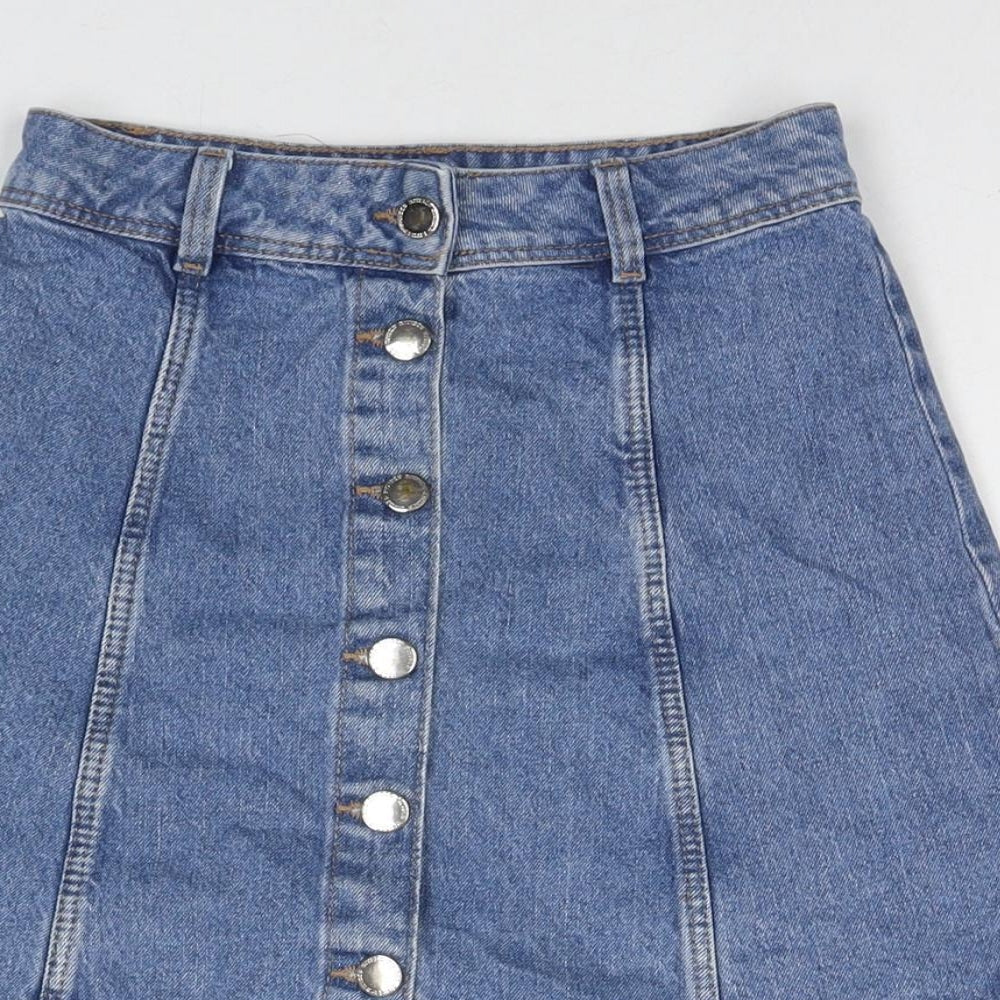 Divided by H&M Womens Blue Cotton A-Line Skirt Size 4 Buckle