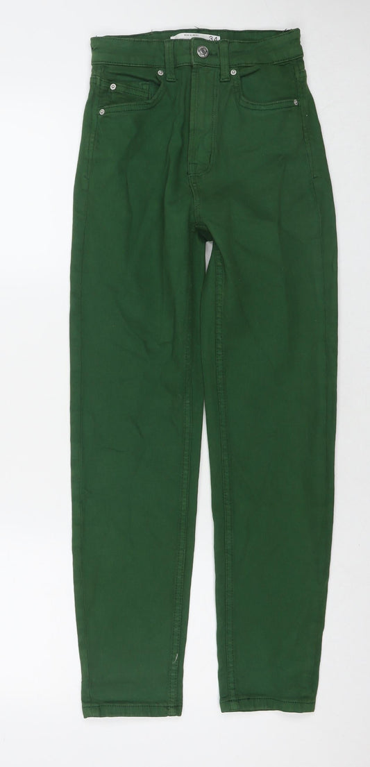 Stradivarius Womens Green Cotton Straight Jeans Size 6 L26 in Regular Zip