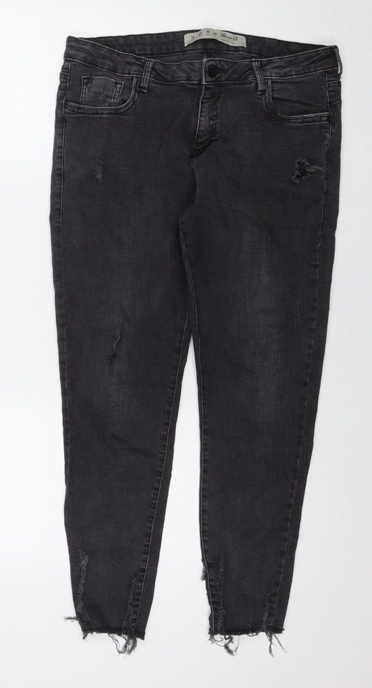 Denim & Co. Womens Black Cotton Straight Jeans Size 14 L26 in Regular Zip