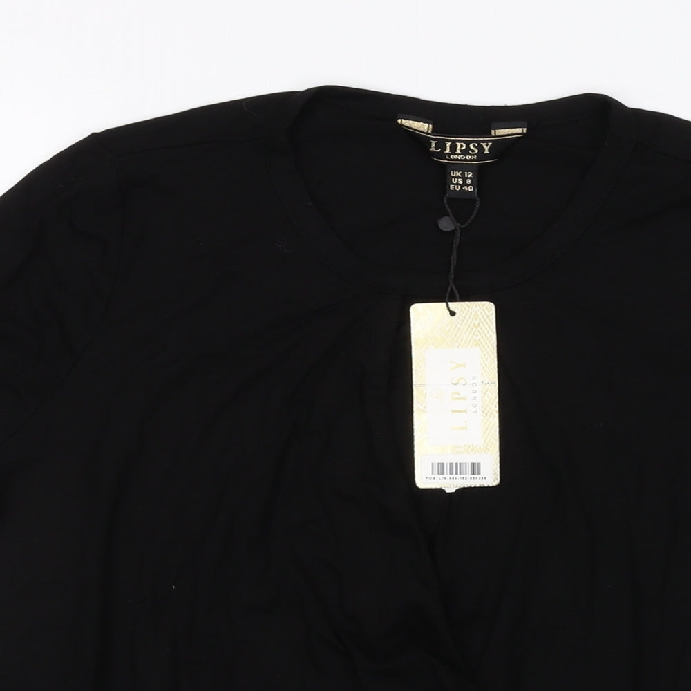 Lipsy Womens Black Viscose Basic T-Shirt Size 12 Round Neck