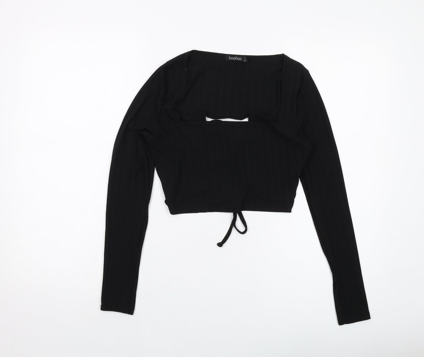 Boohoo Womens Black Polyester Cropped Blouse Size 10 Square Neck