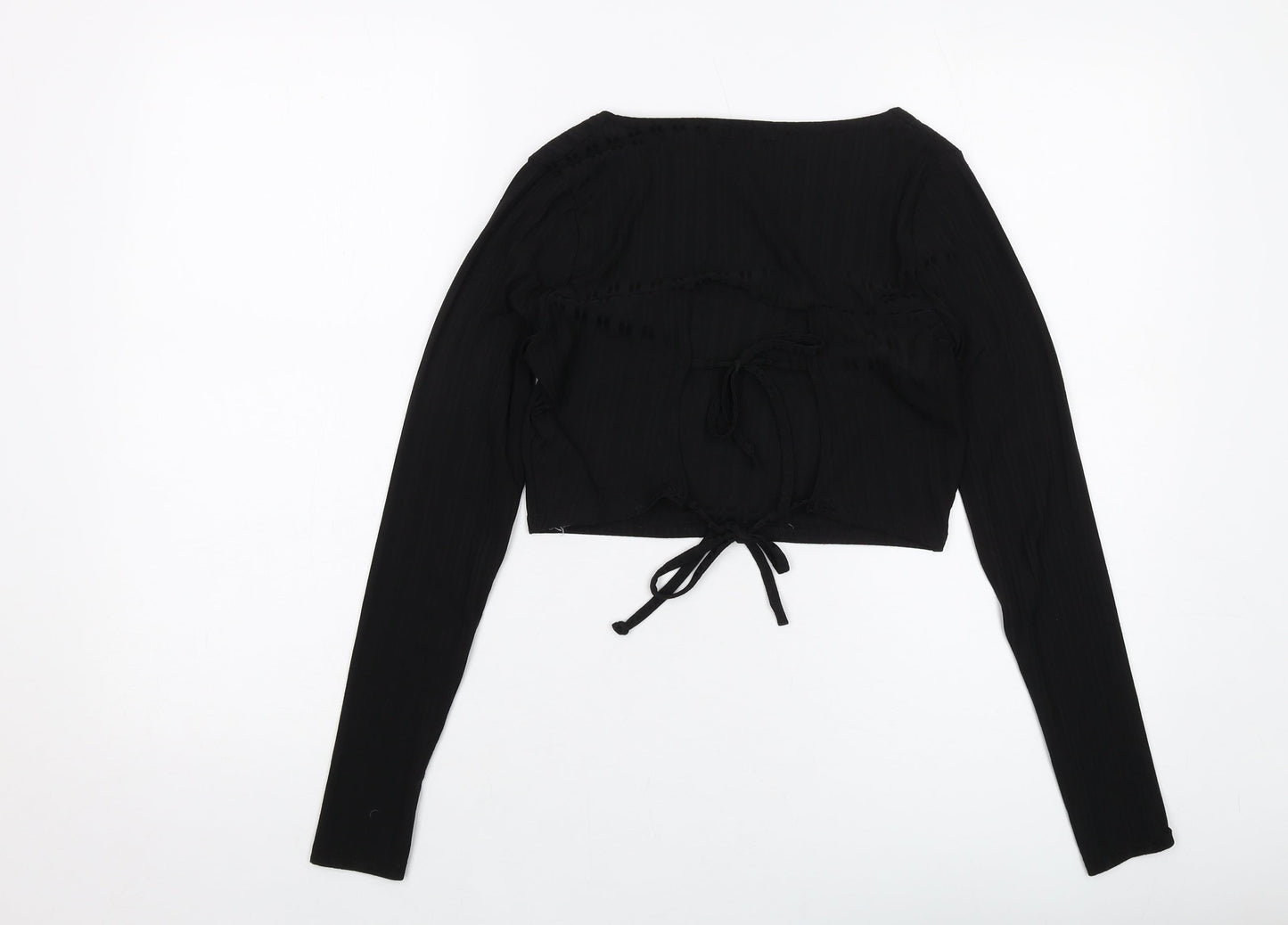 Boohoo Womens Black Polyester Cropped Blouse Size 10 Square Neck