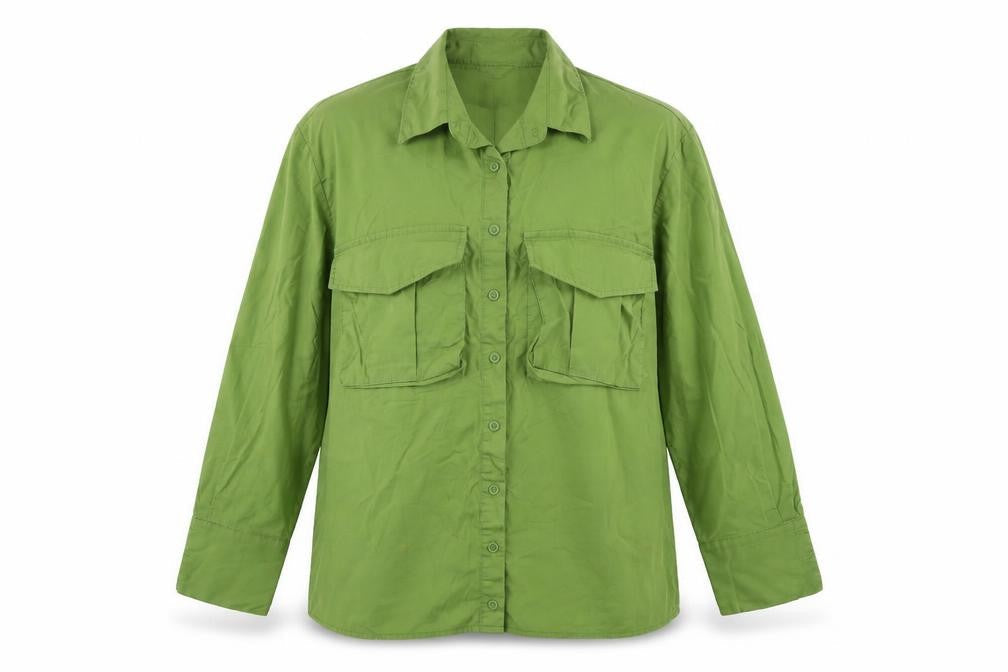 PRETTYLITTLETHING Womens Green Cotton Basic Button-Up Size 2 Collared