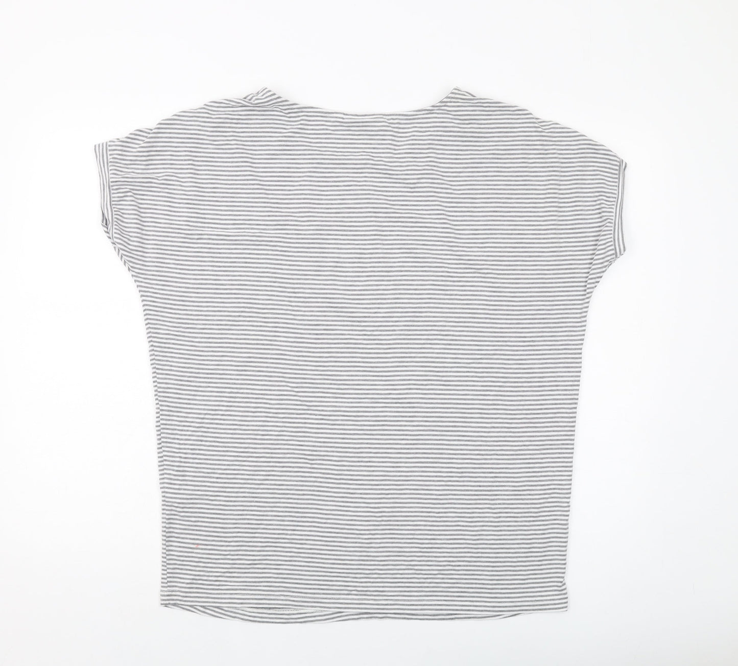 JoJo Maman Bébé Womens Grey Striped Viscose Basic T-Shirt Size M Round Neck