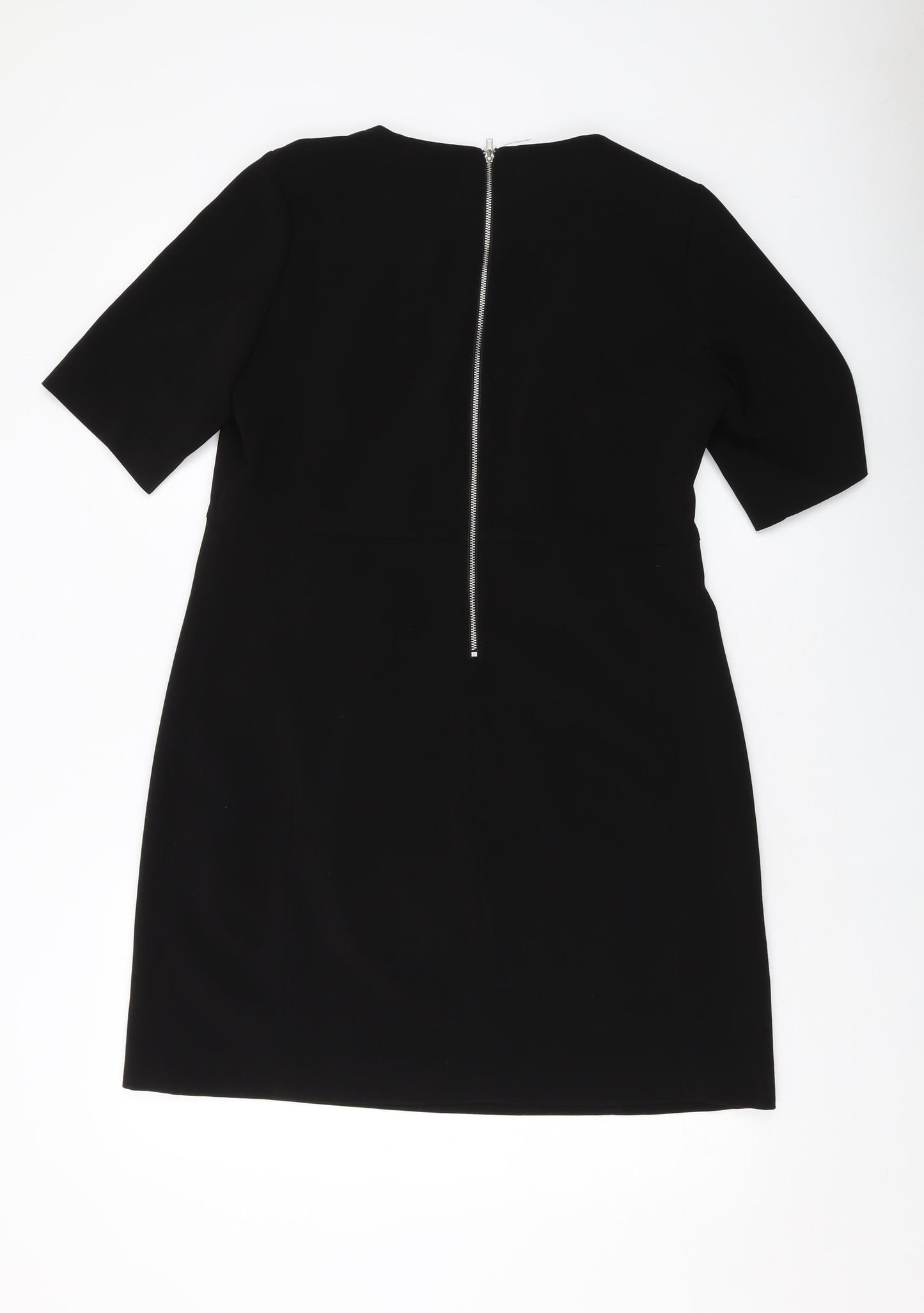 H&,M Womens Black Polyester A-Line Size 14 Round Neck Zip