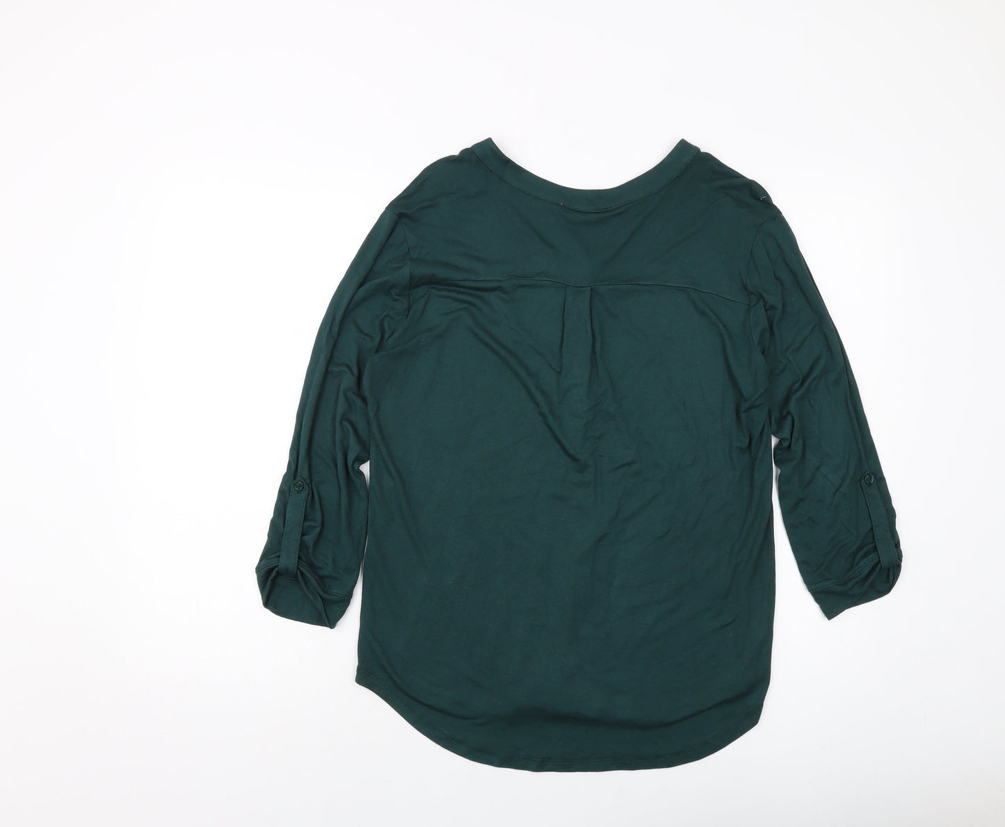 Ann Field Womens Green Polyester Basic Blouse Size M V-Neck