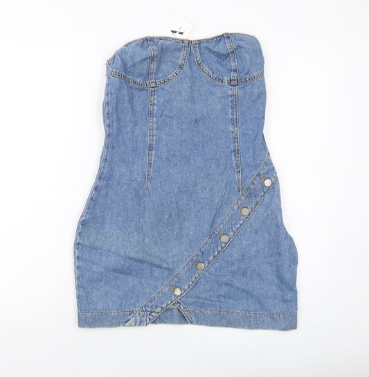 Linn Womens Blue Cotton Mini Size 12 Square Neck Zip