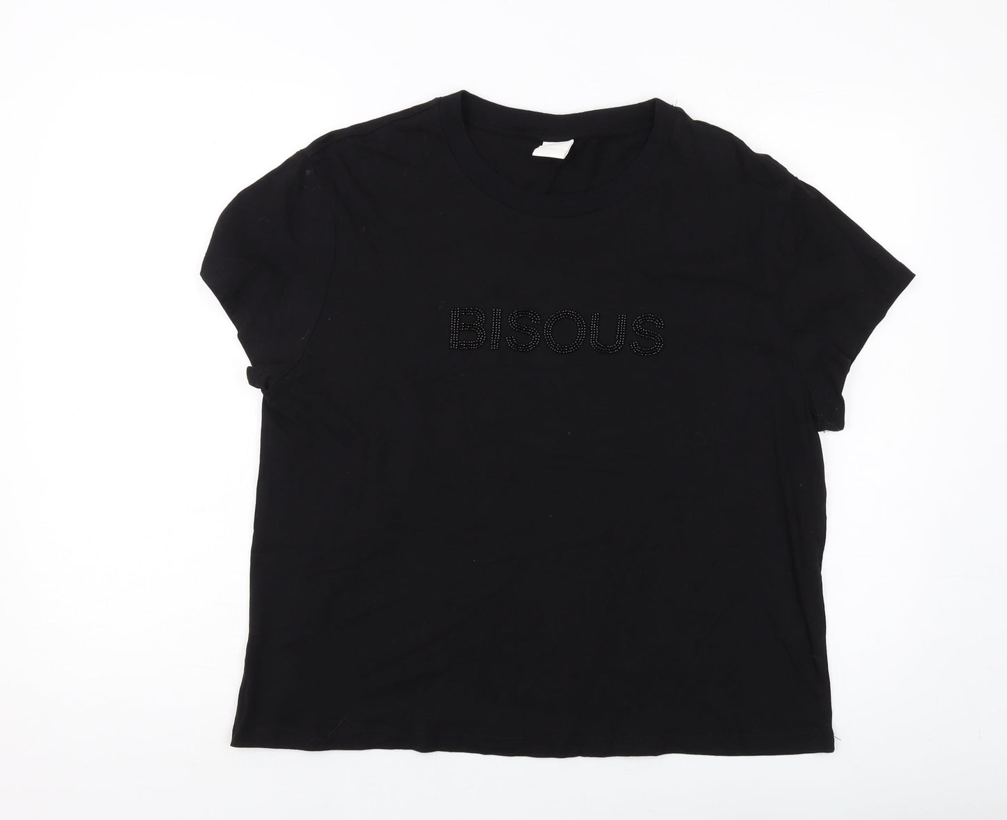 H&M Womens Black Cotton Basic T-Shirt Size L Crew Neck