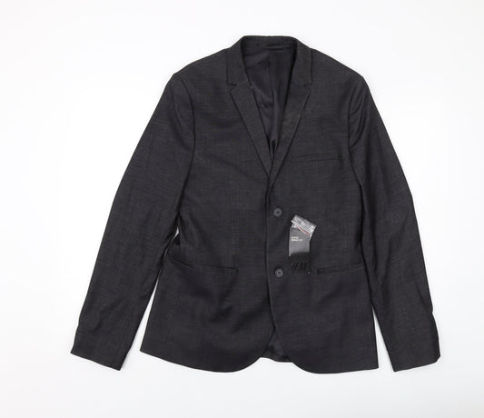 H&M Mens Grey Polyester Jacket Suit Jacket Size 38 Regular