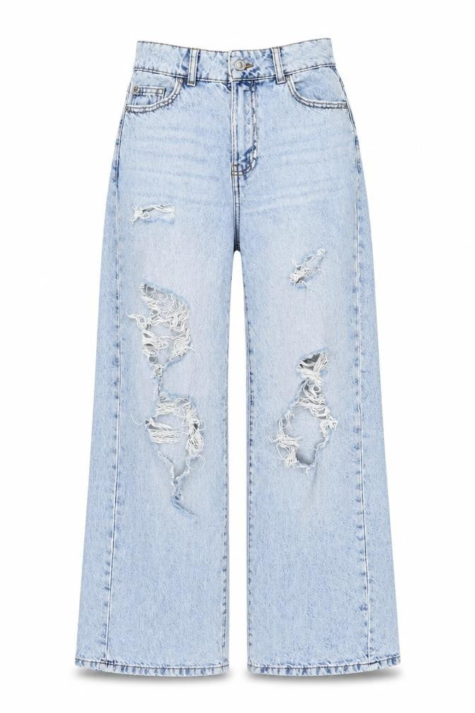 Front view of Denim & Co. women’s black cotton wide-leg jeans, size UK 6, 31-inch leg regular button