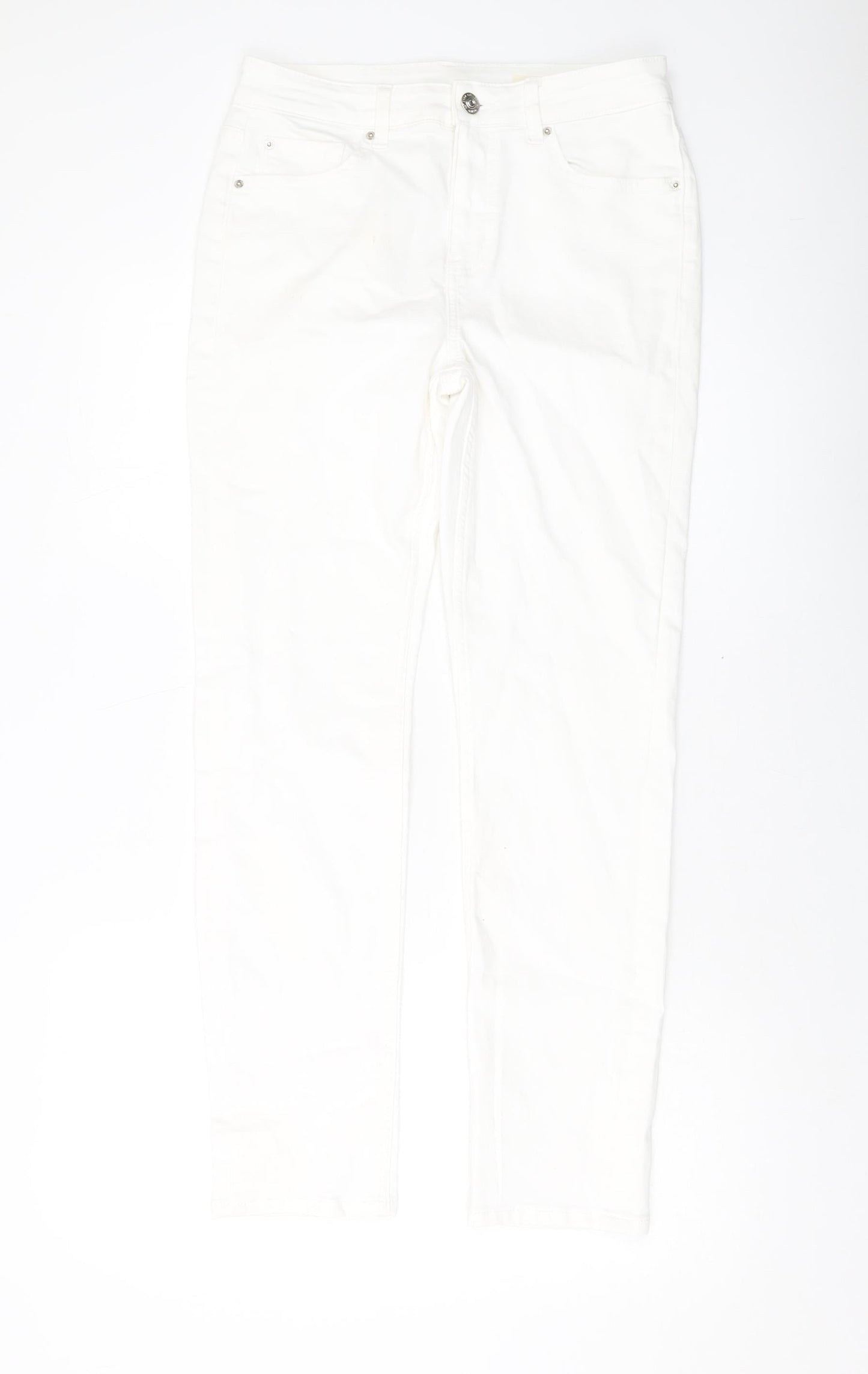 Marks and Spencer Womens Ivory Cotton Skinny Jeans Size 12 L29 in Slim Button