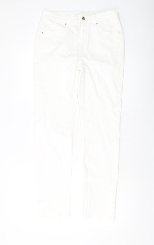 Marks and Spencer Womens Ivory Cotton Skinny Jeans Size 12 L29 in Slim Button