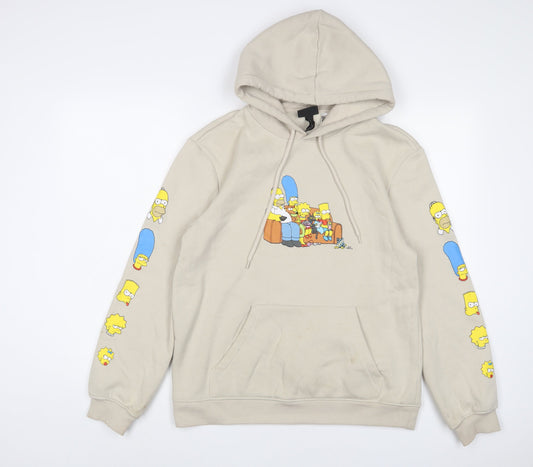 The Simpson Mens Beige Cotton Pullover Hoodie Size S