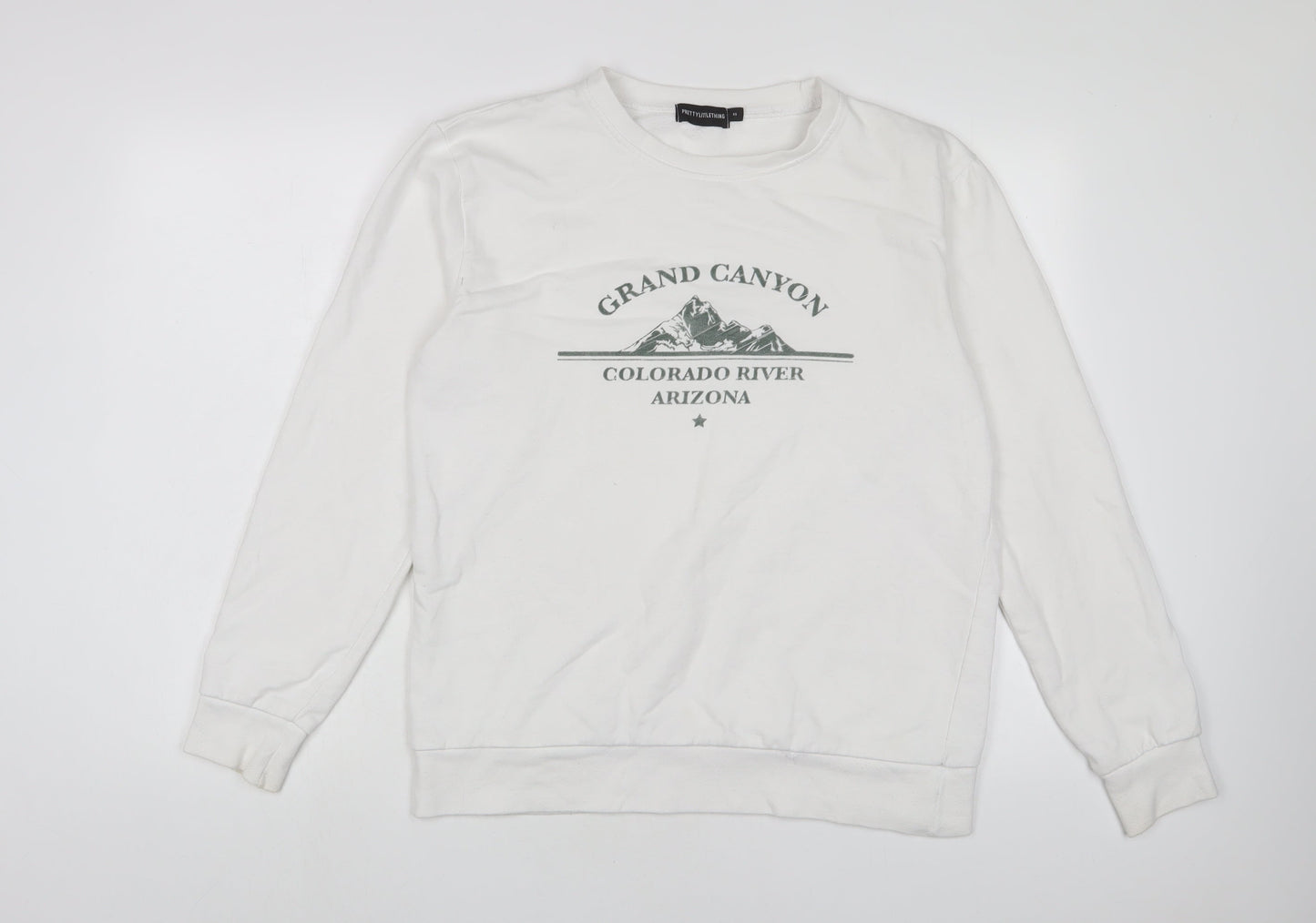 PRETTYLITTLETHING Womens White Cotton Pullover Sweatshirt Size XS Pullover