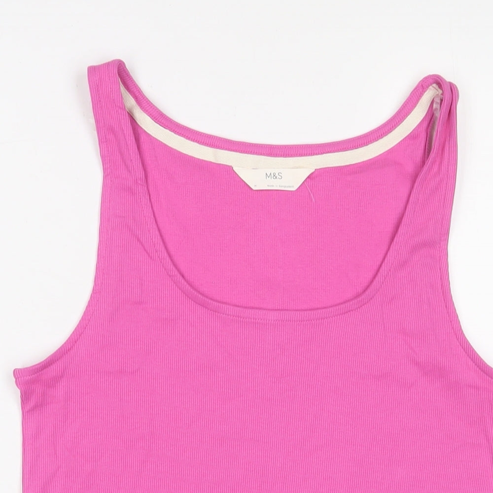 Marks and Spencer Womens Pink Cotton Basic Tank Size M Scoop Neck