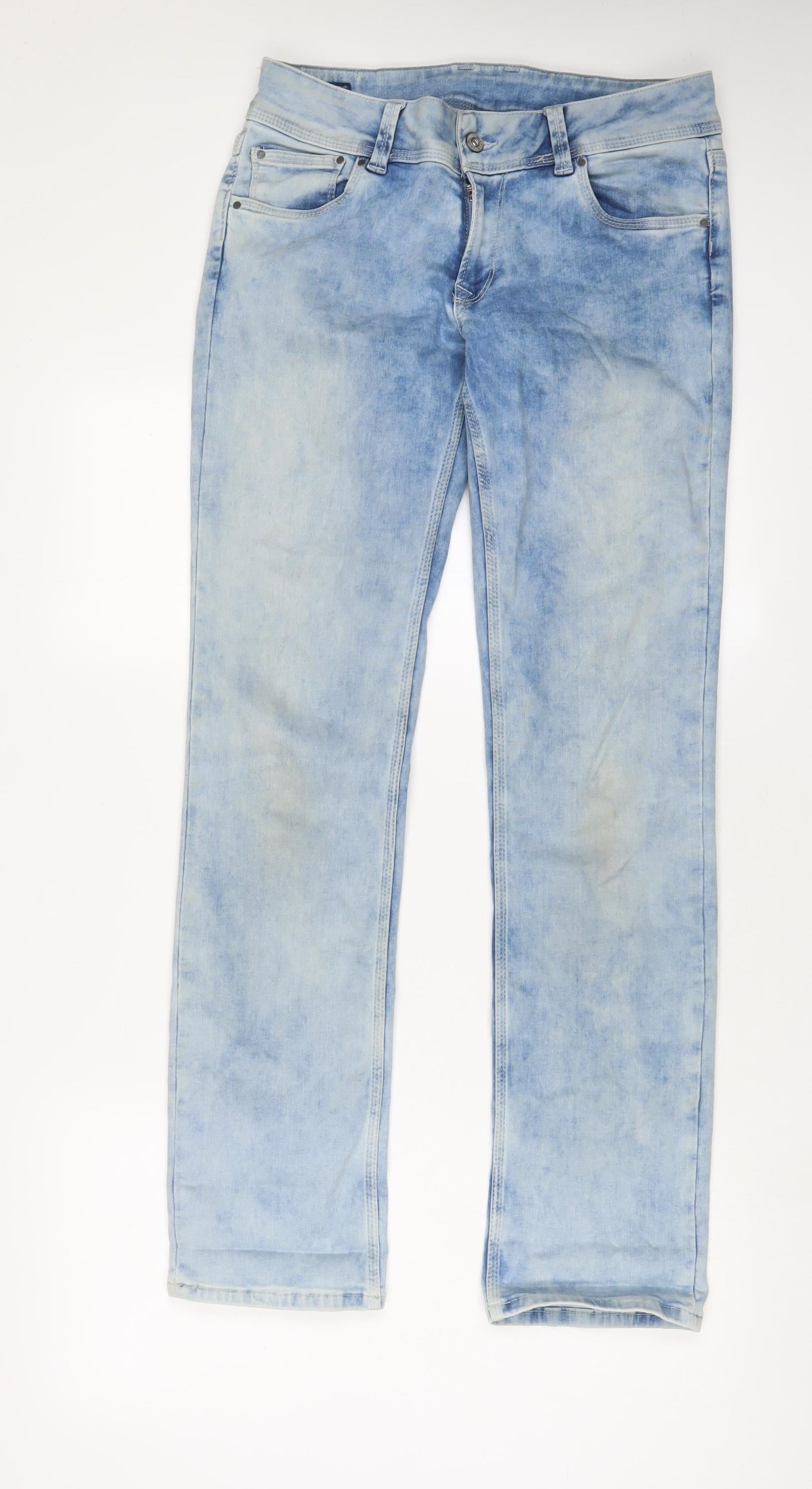 Pepe Jeans Mens Blue Cotton Straight Jeans Size 30 in L32 in Regular Zip