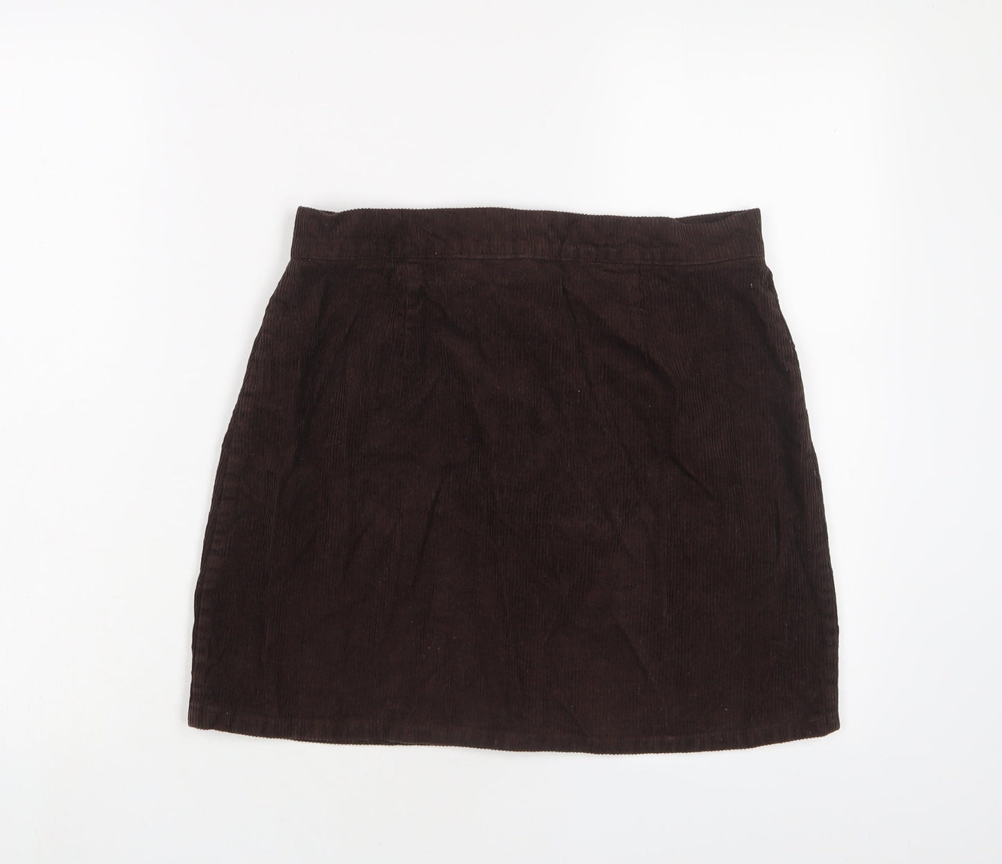Denim & Co. Womens Brown Cotton A-Line Skirt Size 14 Zip