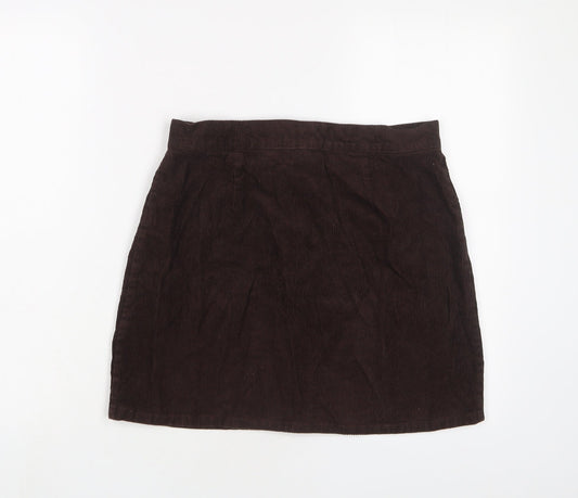 Denim & Co. Womens Brown Cotton A-Line Skirt Size 14 Zip