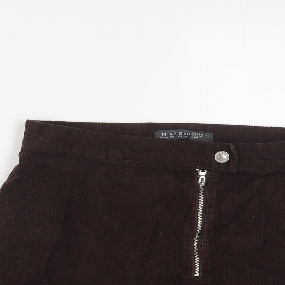 Denim & Co. Womens Brown Cotton A-Line Skirt Size 14 Zip