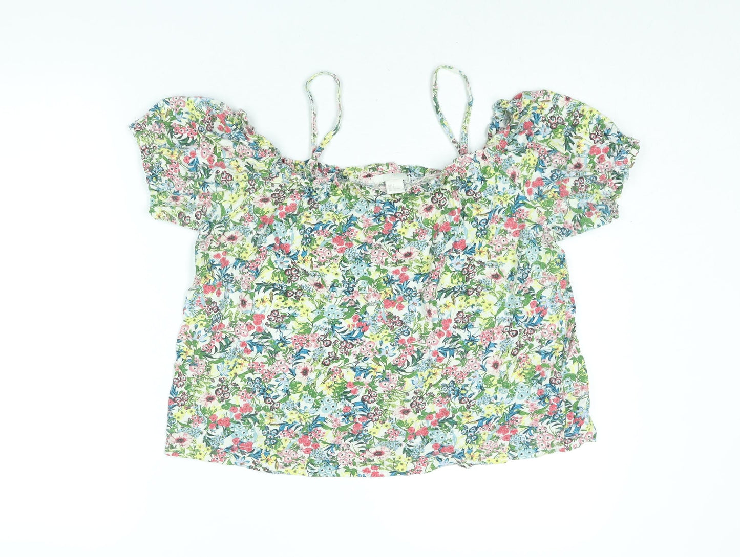 H&M Womens Multicoloured Floral Cotton Basic Blouse Size S Square Neck
