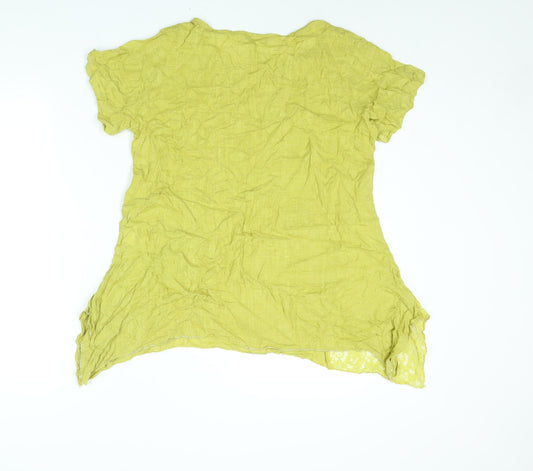 Klass Womens Yellow Linen Basic Blouse Size 10 Round Neck - Flower Lace Detail