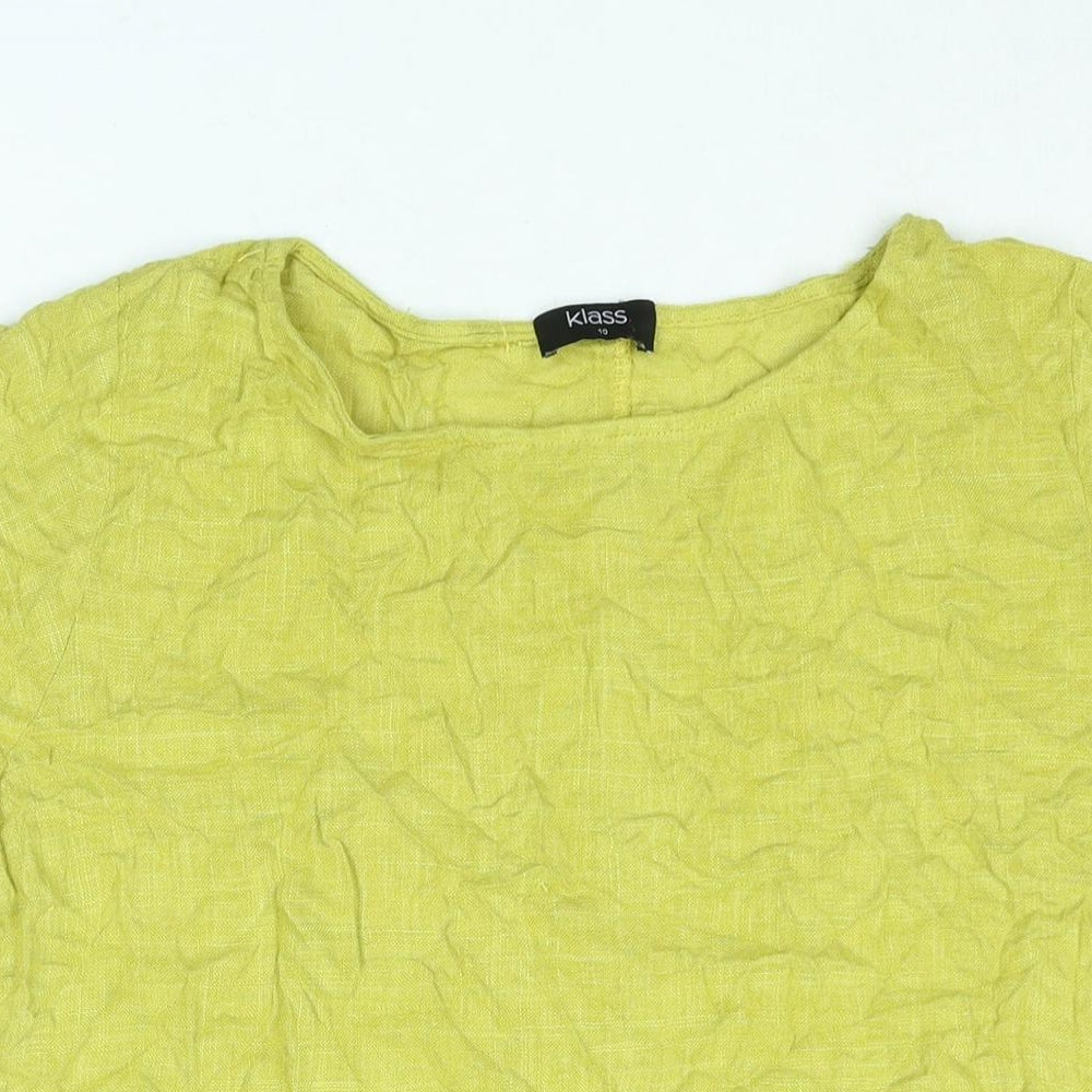 Klass Womens Yellow Linen Basic Blouse Size 10 Round Neck - Flower Lace Detail