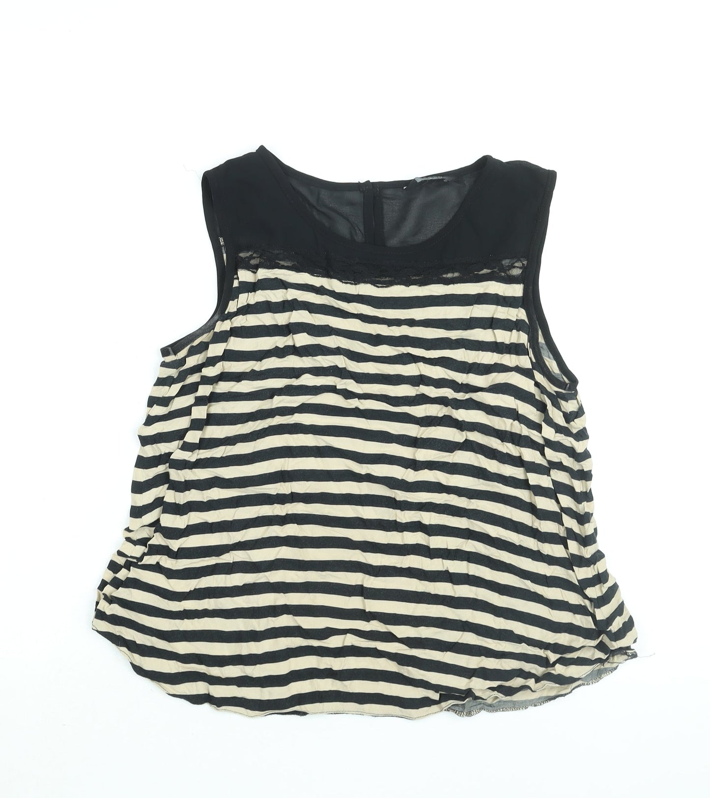 K&D London Womens Beige Striped Polyester Camisole Blouse Size 14 Round Neck