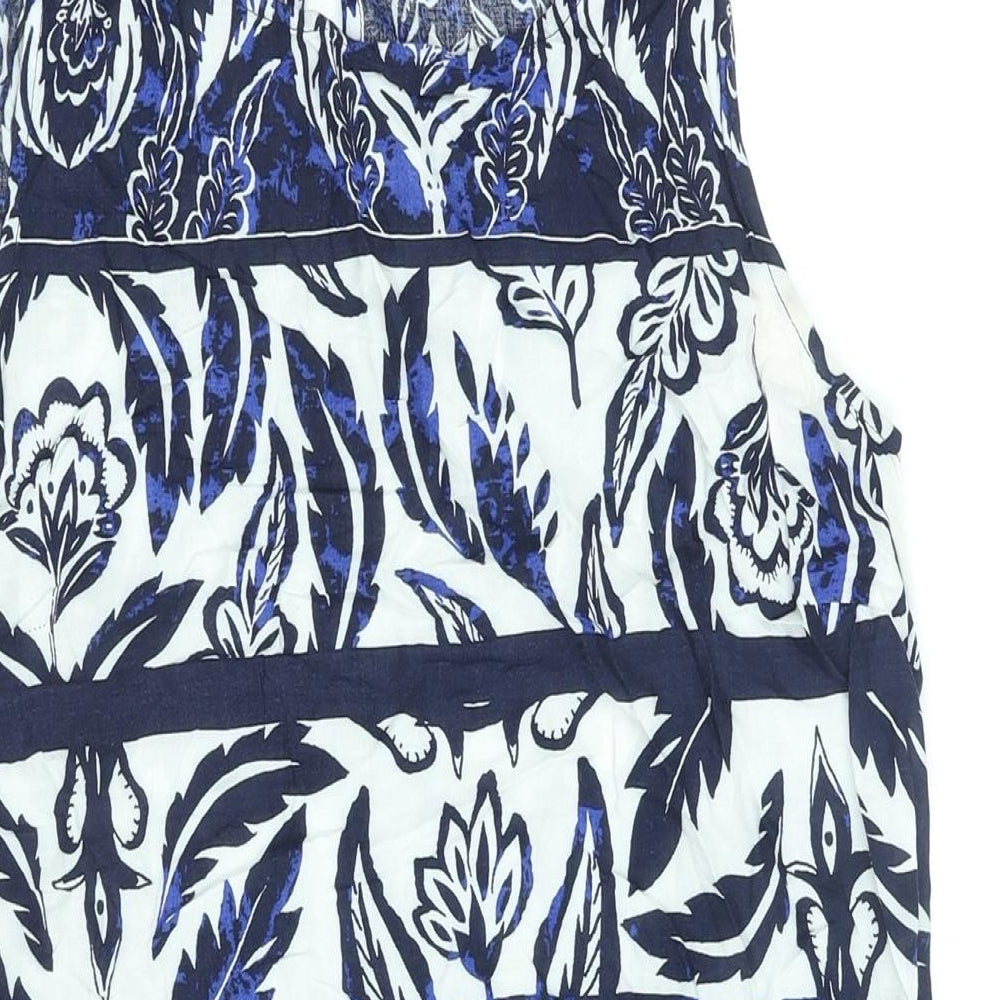 M&Co Womens Blue Geometric Viscose Sheath Size 12 Round Neck Button