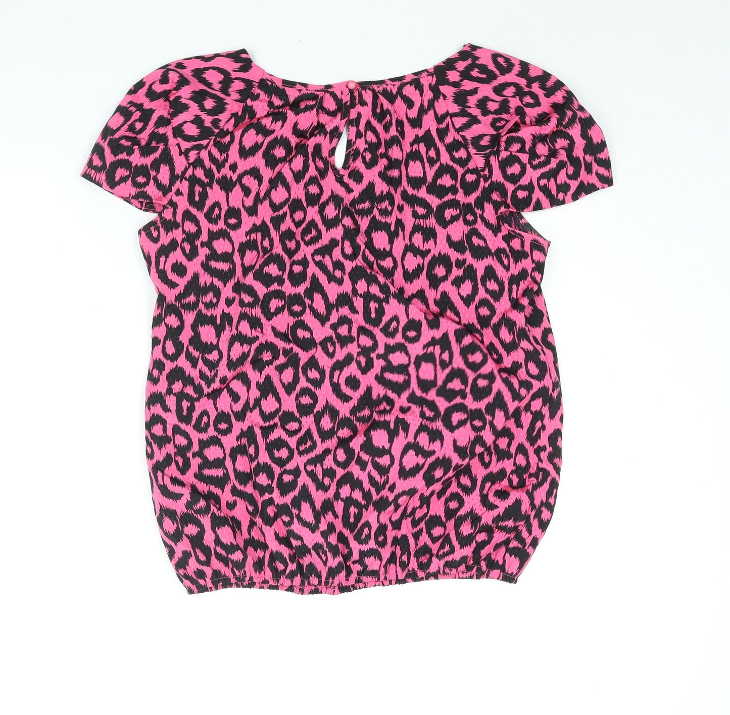River Island Womens Pink Animal Print Polyester Basic Blouse Size 14 Round Neck - Leopard Print