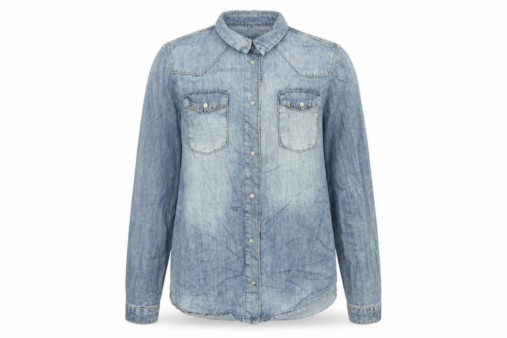 Topshop Womens Blue Cotton Basic Button-Up Size 12 Collared