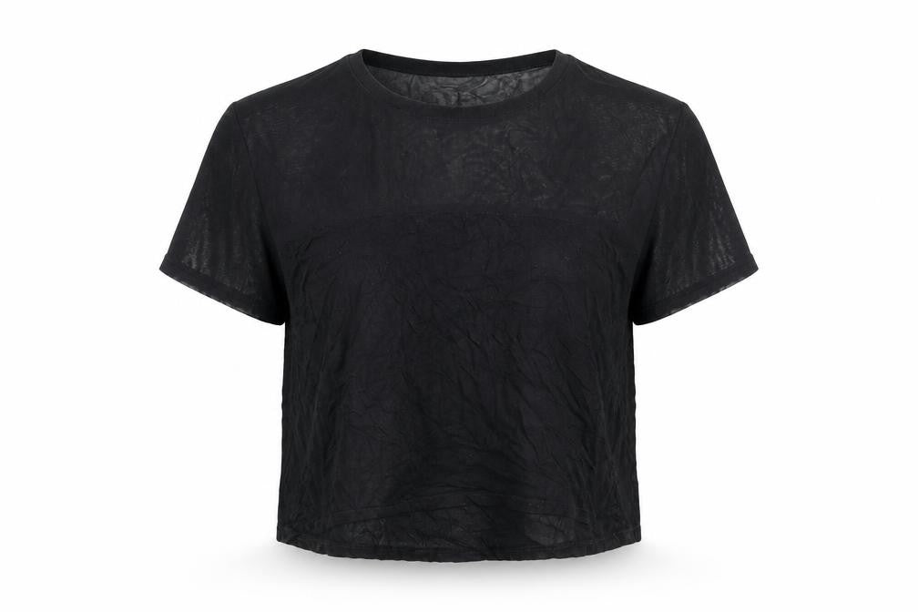 Divided by H&M Womens Black Viscose Cropped Blouse Size M Round Neck - Mesh Panel
