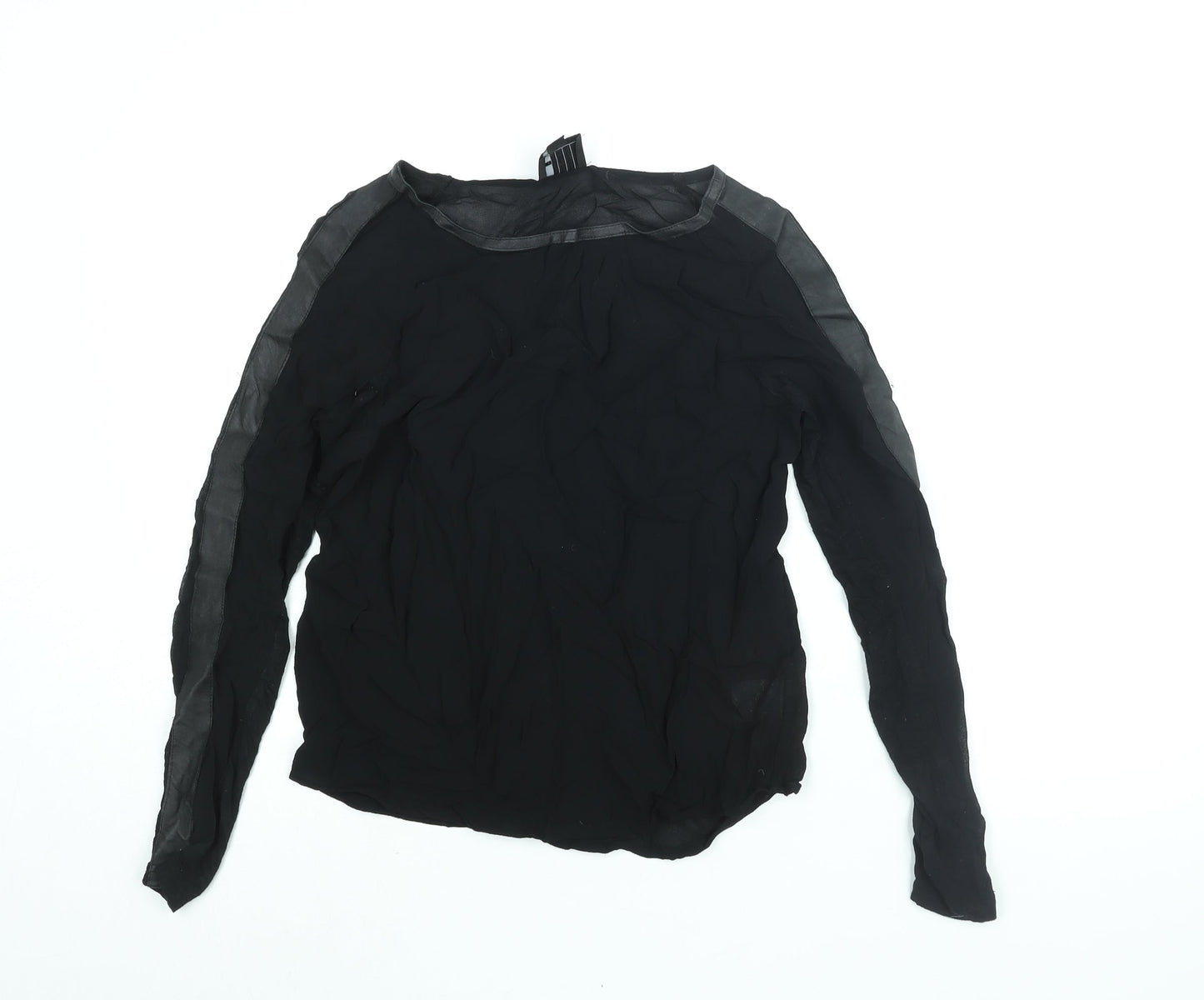 AMES Womens Black Viscose Basic Blouse Size 6 Boat Neck - Taped Sleeves